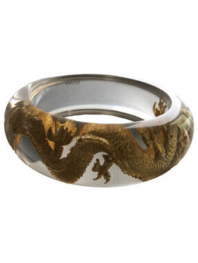 Zsiska Handmade Clear With Gold Dragon Bangle Wrist Bracelet